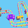 Colorful Industrial Conveyor System With Purple Machinery And Orange Mechanical Tracks