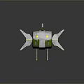 3D Rendered Futuristic Mechanical Device With Green Gray Exterior And Wing Like Structures