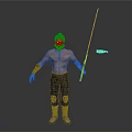 Shirtless Male Character With Pink Lightsaber Arm Guards Black Pants And Blue Boots