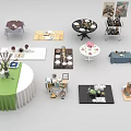 Versatile Dining Table Set With Round Square Tables Tablecloths Tableware And Decorative Pieces 3d model