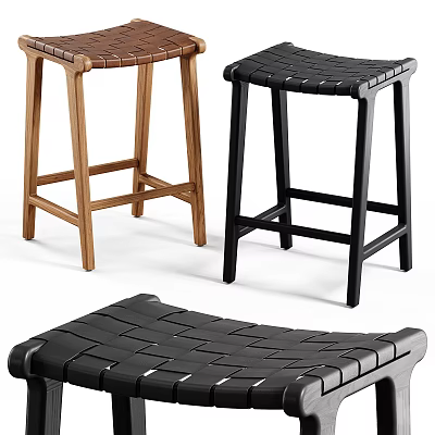 Modern Woven Seat Stools in Wooden and Black Tones for Home Decor 3d model