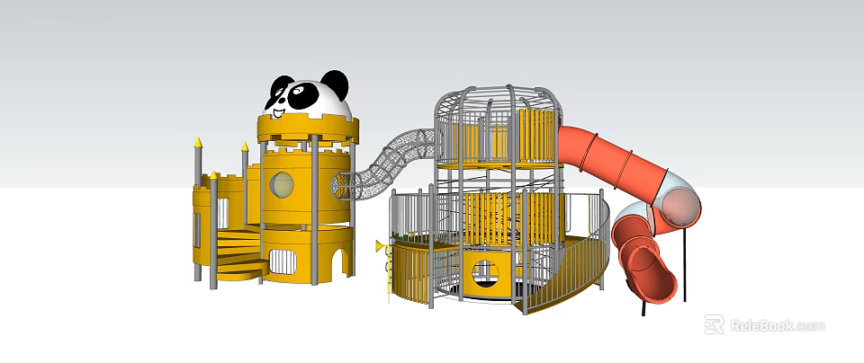 Yellow Panda Themed Playground Equipment with Slide Climbing Structure and Fun Elements 3d model