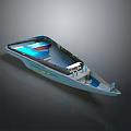 Boat Shaped Architectural Model With Blue Water Area And Interior Facilities