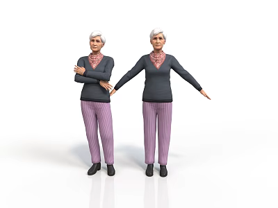 Elderly Women With White Hair Wearing Black Tops And Purple Pants In Different Poses 3d model