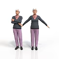 Elderly Women With White Hair Wearing Black Tops And Purple Pants In Different Poses
