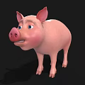 Cute Cartoon Pink Pig 3D Model With Big Ears And Blue Eyes On Black Background