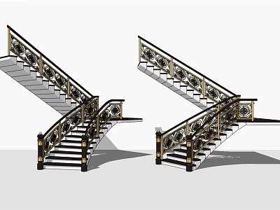 Ornate Staircase Design Featuring Decorative Railings Intricate Patterns And Black White Palette 3d model