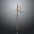 Ancient Decorative Sword With Spiral Blade And Red Ribbon On Gray Background