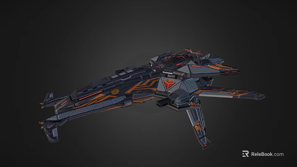 Futuristic Sci Fi Spaceship With Black Orange Detailed Mechanical Design 3d model 