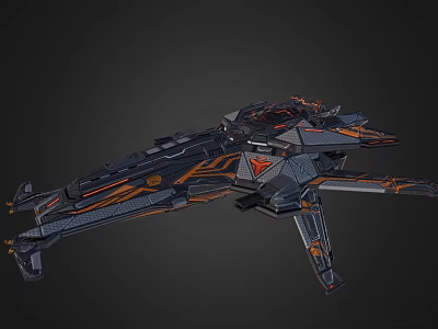 Futuristic Sci Fi Spaceship With Black Orange Detailed Mechanical Design 3d model