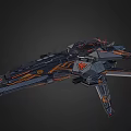 Futuristic Sci Fi Spaceship With Black Orange Detailed Mechanical Design