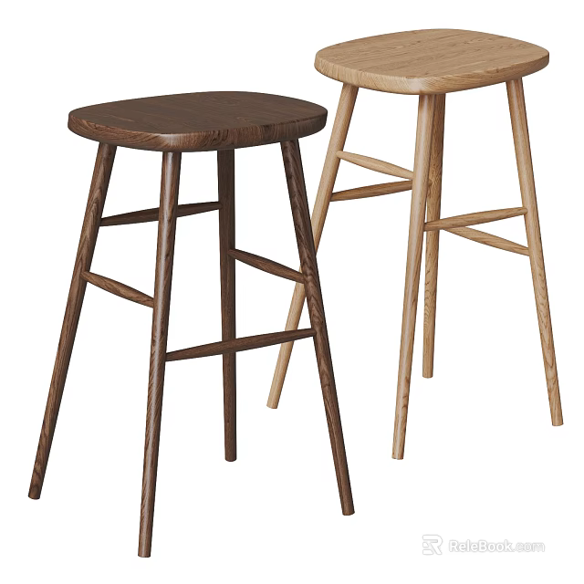 Simple Modern Wooden Bar Stools with Dark Brown and Light Wood Crossed Legs 3d model 