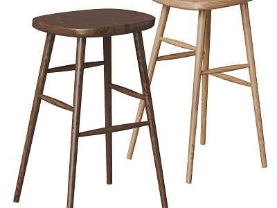 Simple Modern Wooden Bar Stools with Dark Brown and Light Wood Crossed Legs 3d model