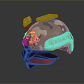 Tactical Military Helmet With Camouflage Pattern Top Mounted Attachments And Side Components 3d model