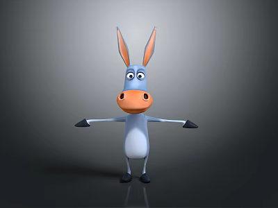 Cartoon Donkey With Blue Body Orange Nose Big Eyes And Outstretched Arms On Dark Background 3d model