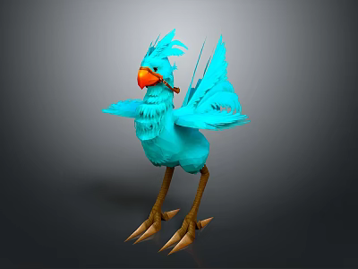 Blue Mythical Bird With Decorative Feathers Standing Orange Beak And Golden Claws 3d model