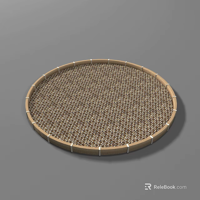 Round Woven Tray With Wooden Frame And Mesh Structure Design 3d model 