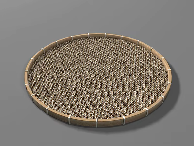 Round Woven Tray With Wooden Frame And Mesh Structure Design 3d model