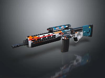 Lego Assembled Assault Rifle with Blue Orange White Black Colors Scope Magazine and Barrel 3d model