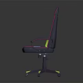 Ergonomic Gaming Chair With Black Pink Blue Accents And Yellow Cushion Wheels