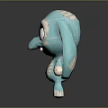 Light Blue Plush Doll With Big Eyes Zigzag Pattern Ears And Small Teeth