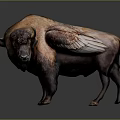 Brown Wild Bison With Large Curved Horns And Muscular Build Standing On Dark Ground