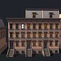 Traditional Townhouse Architecture With Brick Exterior Multiple Windows Steps And Sloped Roofs