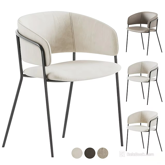 Modern Sleek Leisure Accent Chair With Beige Upholstery And Black Metal Legs 3d model 