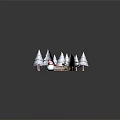 Cartoon Winter Scene With Snowy Trees Snowman And Sled With Cute Characters