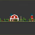 Colorful Model Farm Scene With Barn Tractor Trees Fields And Windmill