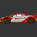 Red And White High Speed Racing Car Featuring Sponsor Logos And Rear Wing
