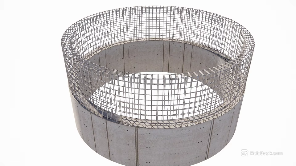 Circular Structure With Outer Wire Mesh And Inner Concrete Panels Design 3d model