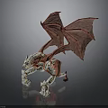 Red and White Mythical Dragon with Large Wings 3D Model Standing Pose