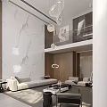 Modern Living Room Interior Design With Marble Wall Wooden Accents Sofa Chandelier And Floor Lamp