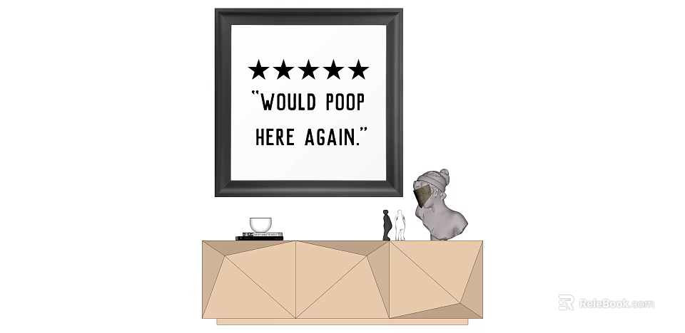Five Star Framed Print With Would Poop Here Again On Console Table With Decor Items 3d model 