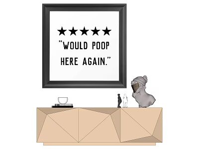 Five Star Framed Print With Would Poop Here Again On Console Table With Decor Items 3d model