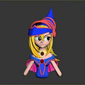 Cartoon Game Character With Blue Red Striped Pointed Hat Blonde Hair Green Eyes Gemstone Decoration