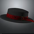 Stylish Gray Fashion Hat With Red Ribbon And Gold Buckle Detail