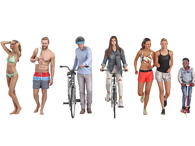 Group of People in Swimwear Sportswear Engaged in Cycling Running and Scootering 3d model