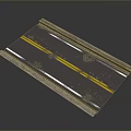 Gray Road Pavement With Double Yellow Solid Lines And White Edge Curb 3d model