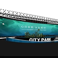 Modern City Park Stage Design With Curved Structure And Bright Lighting