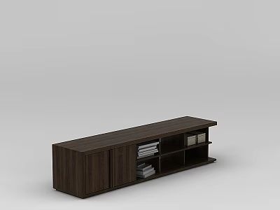 Technology Exhibition Hall Wooden Storage Display Cabinet With Compartments Shelves And Books 3d model