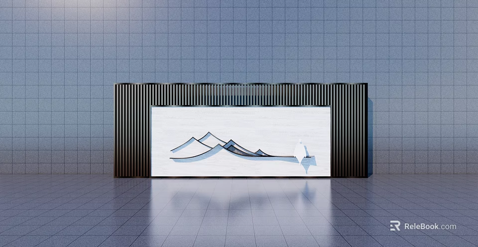 Modern Landscape Wall With Mountain Pattern And Human Silhouette Black Vertical Stripe Decor 3d model 