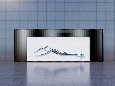 Modern Landscape Wall With Mountain Pattern And Human Silhouette Black Vertical Stripe Decor 3d model