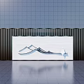 Modern Landscape Wall With Mountain Pattern And Human Silhouette Black Vertical Stripe Decor