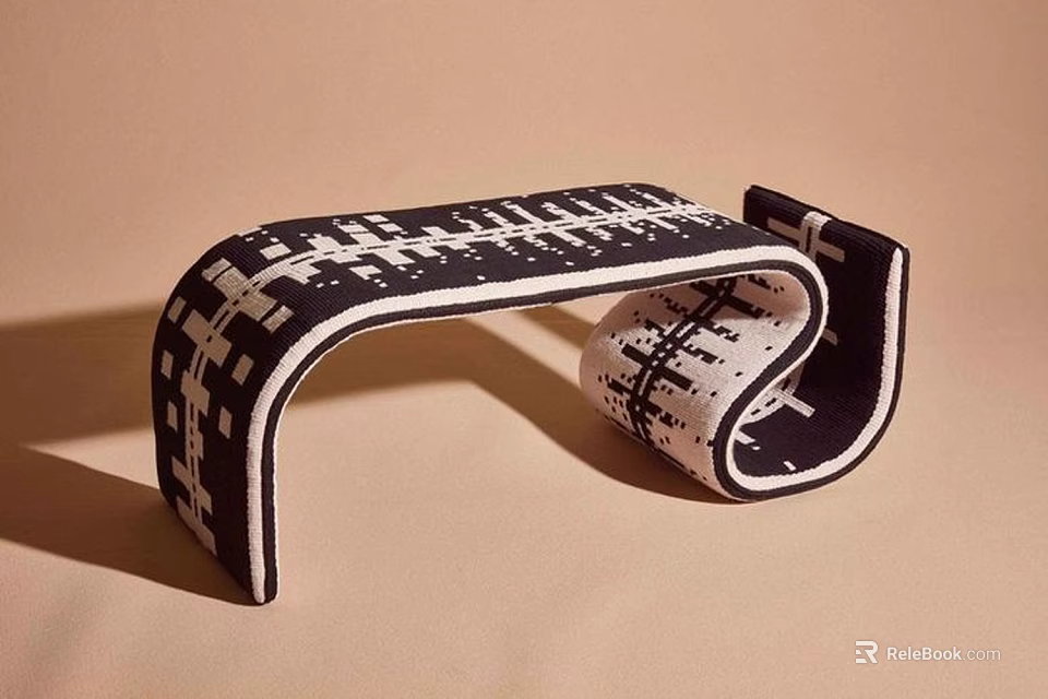 Unique Black And White Patterned Side Table With Curved Design Structure 3d model 