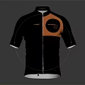 Black and Orange Short Sleeved Cycling Jersey With Front Zipper And Circular Logo Design