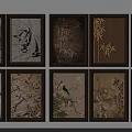 Chinese Style Framed Landscape Paintings With Floral Bamboo And Bird Elements