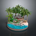 Tropical Island Model With Palm Trees Hut Sand And Water Features
