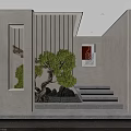Modern Minimalist Interior With Indoor Tree Stone Steps And Artwork 3d model